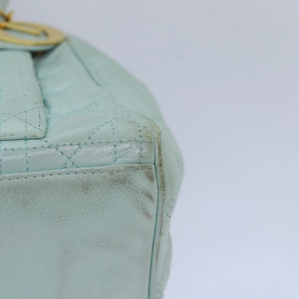 CHRISTIAN DIOR Canage Hand Bag Leather 2way Green Auth 77650