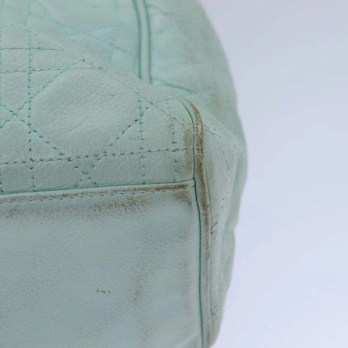 CHRISTIAN DIOR Canage Hand Bag Leather 2way Green Auth 77650