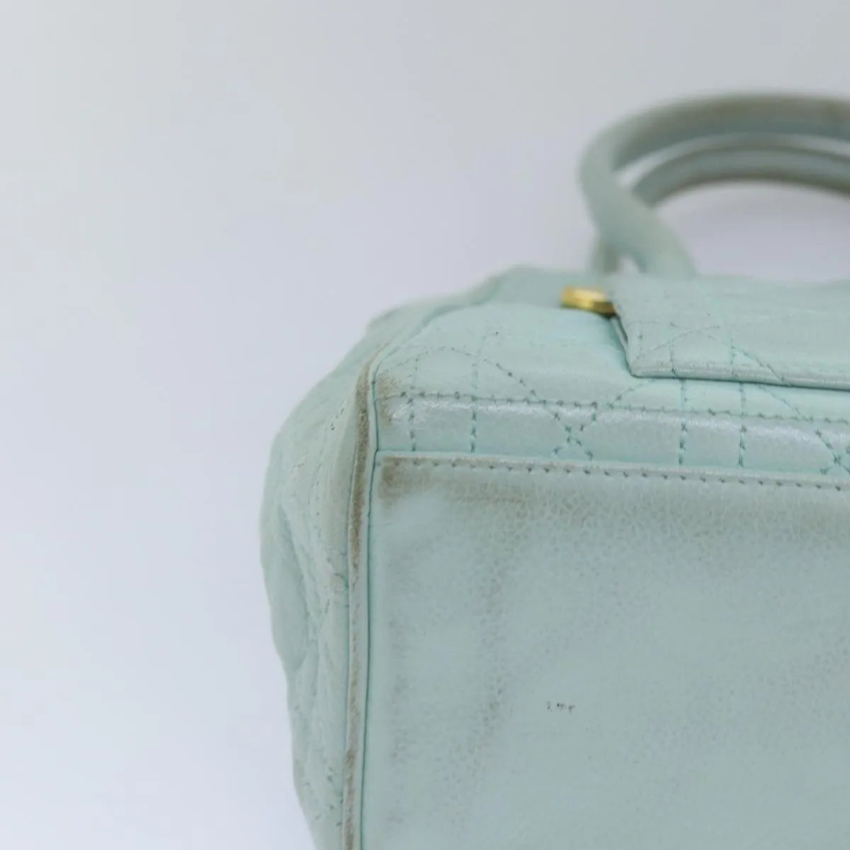 CHRISTIAN DIOR Canage Hand Bag Leather 2way Green Auth 77650