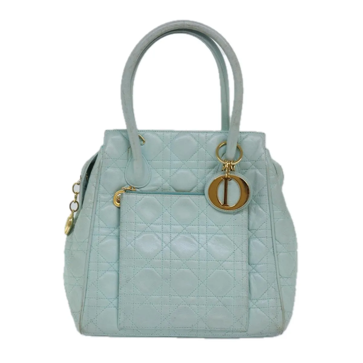 CHRISTIAN DIOR Canage Hand Bag Leather 2way Green Auth 77650