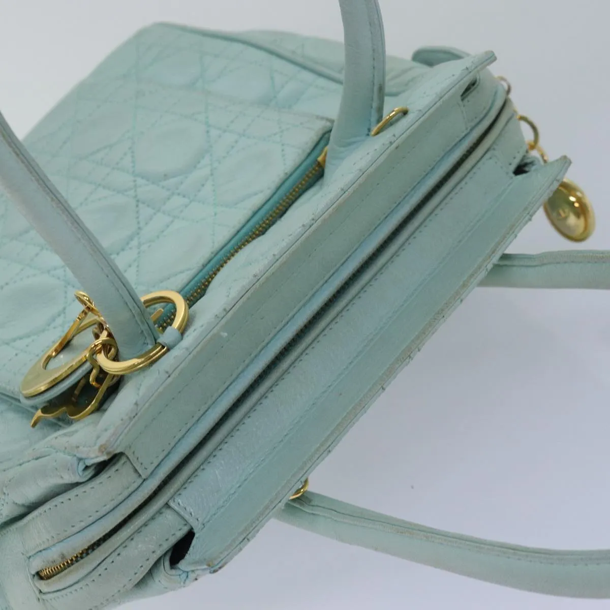 CHRISTIAN DIOR Canage Hand Bag Leather 2way Green Auth 77650