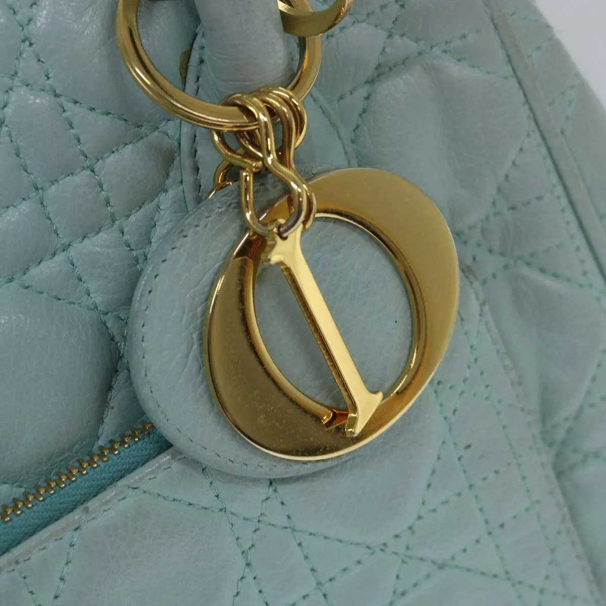 CHRISTIAN DIOR Canage Hand Bag Leather 2way Green Auth 77650