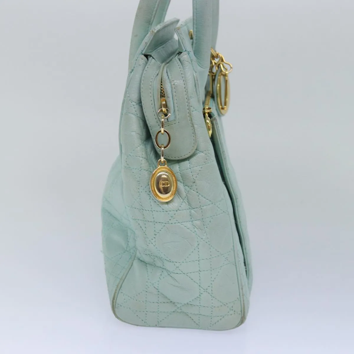 CHRISTIAN DIOR Canage Hand Bag Leather 2way Green Auth 77650
