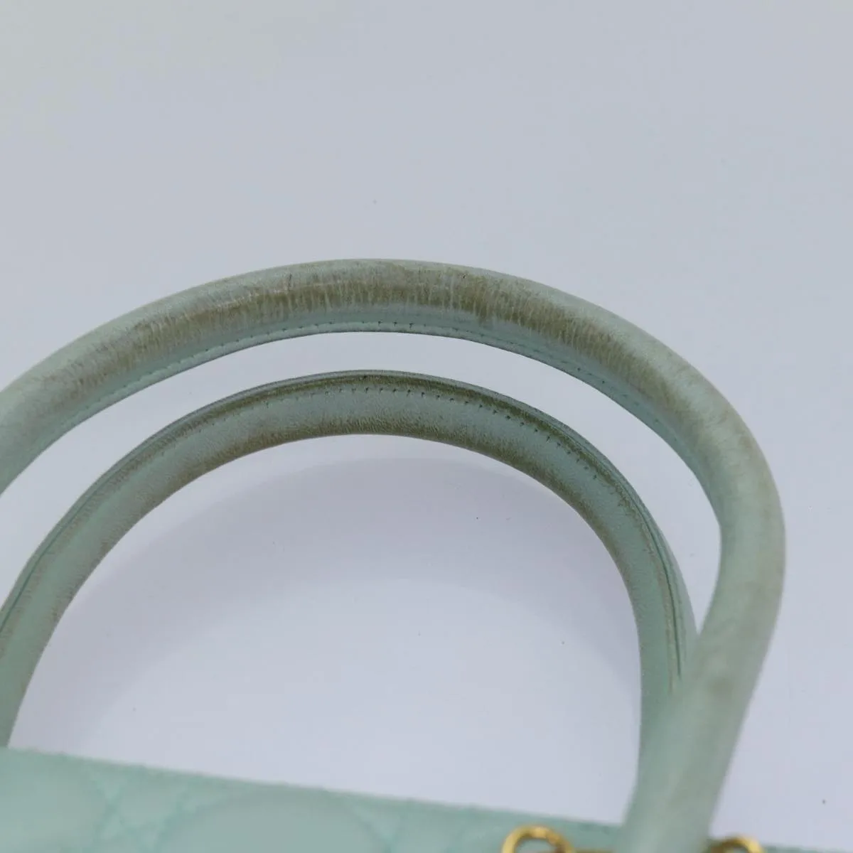 CHRISTIAN DIOR Canage Hand Bag Leather 2way Green Auth 77650