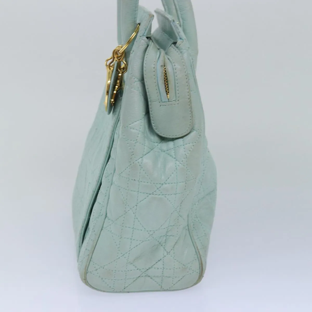 CHRISTIAN DIOR Canage Hand Bag Leather 2way Green Auth 77650