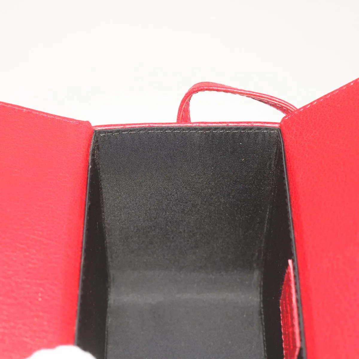 CHRISTIAN DIOR Canage Vanity Cosmetic Pouch Leather Red Auth hk1134
