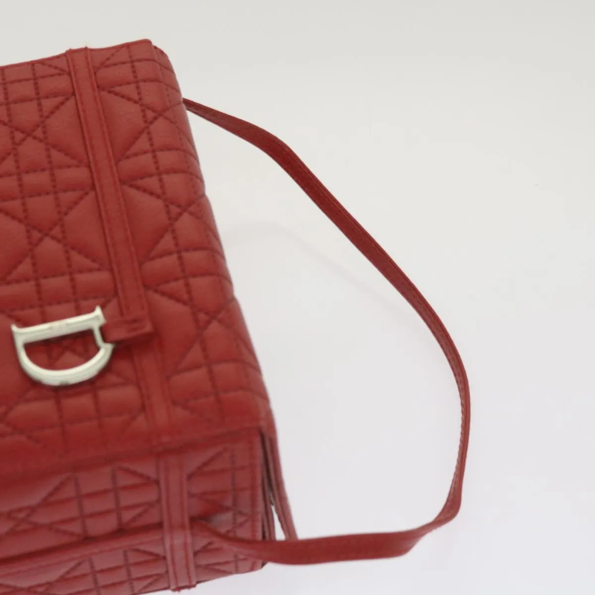 CHRISTIAN DIOR Canage Vanity Cosmetic Pouch Leather Red Auth hk1134