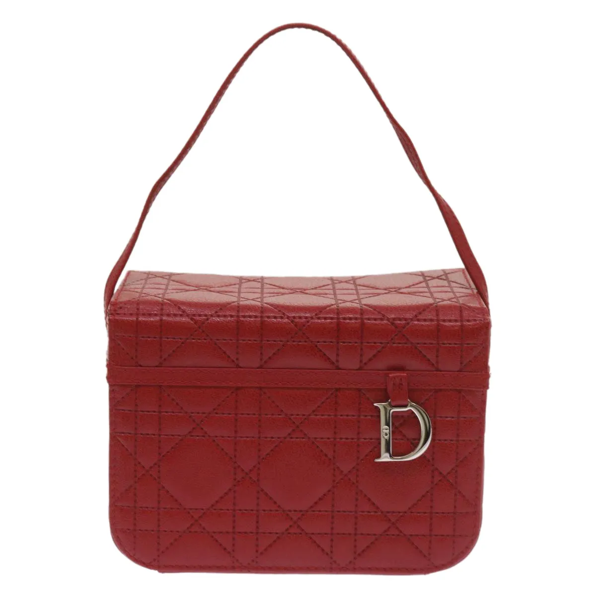 CHRISTIAN DIOR Canage Vanity Cosmetic Pouch Leather Red Auth hk1134