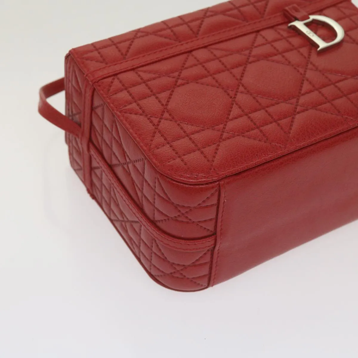CHRISTIAN DIOR Canage Vanity Cosmetic Pouch Leather Red Auth hk1134