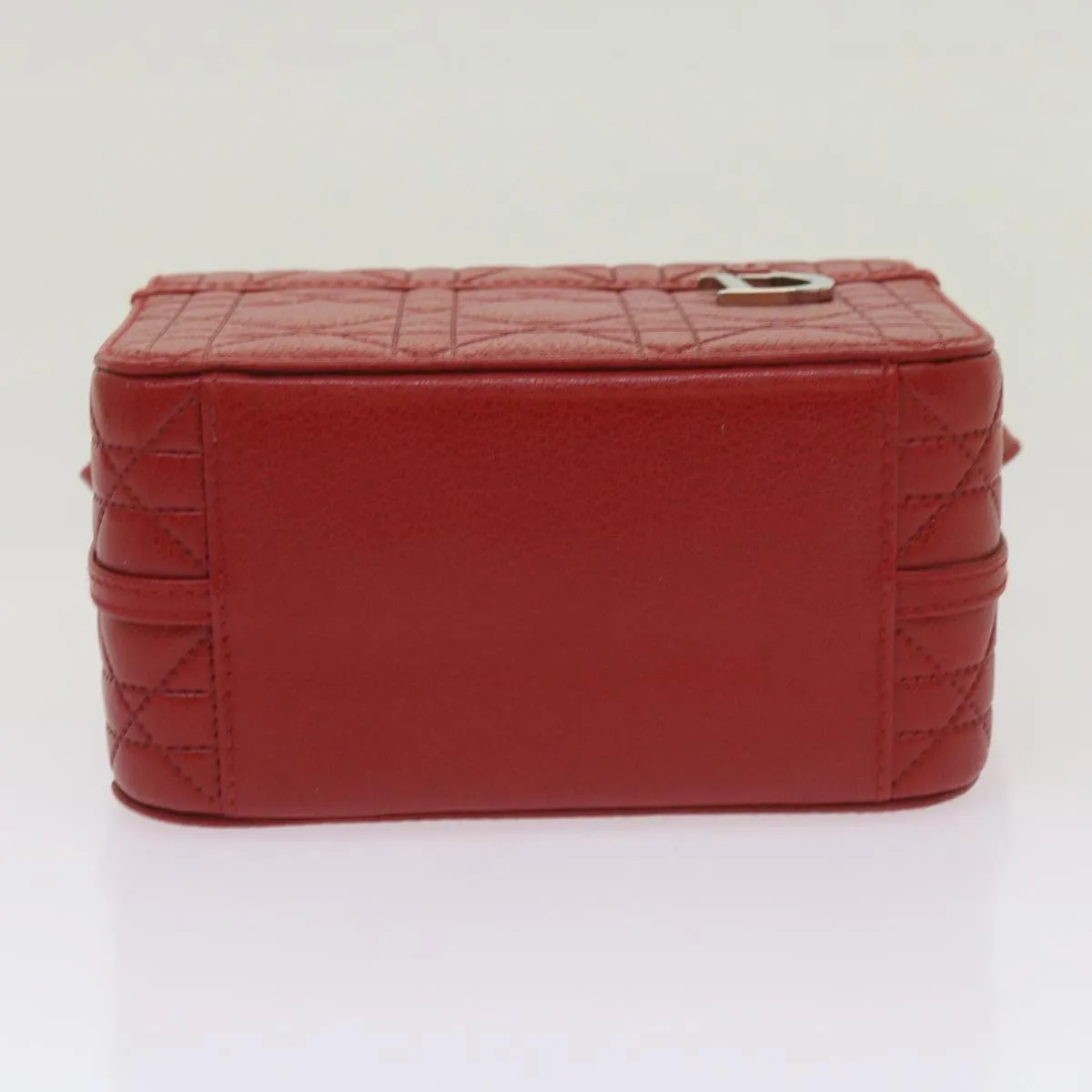 CHRISTIAN DIOR Canage Vanity Cosmetic Pouch Leather Red Auth hk1134