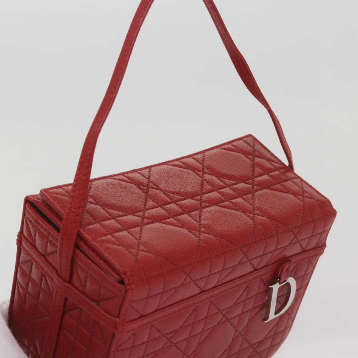 CHRISTIAN DIOR Canage Vanity Cosmetic Pouch Leather Red Auth hk1134