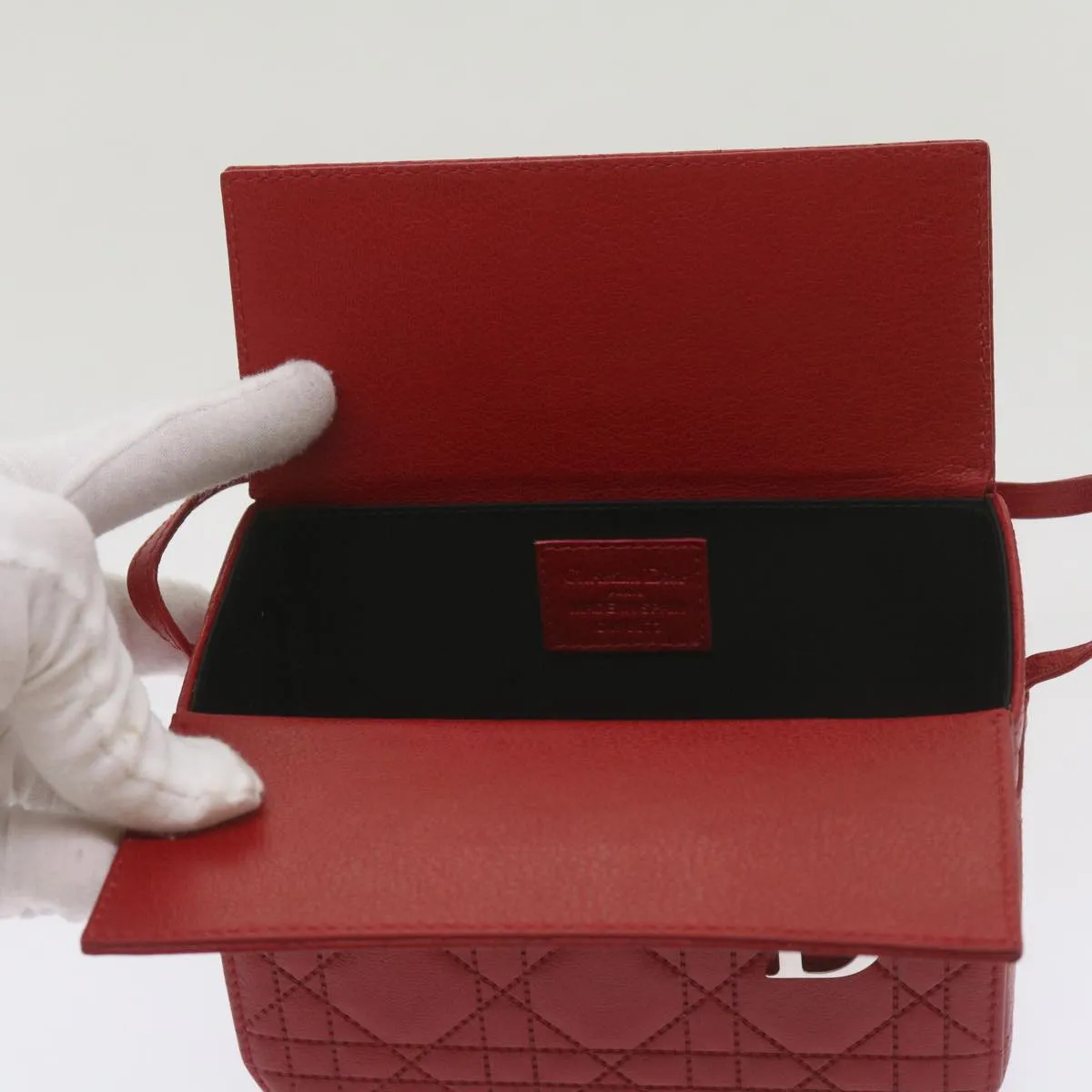 CHRISTIAN DIOR Canage Vanity Cosmetic Pouch Leather Red Auth hk1134