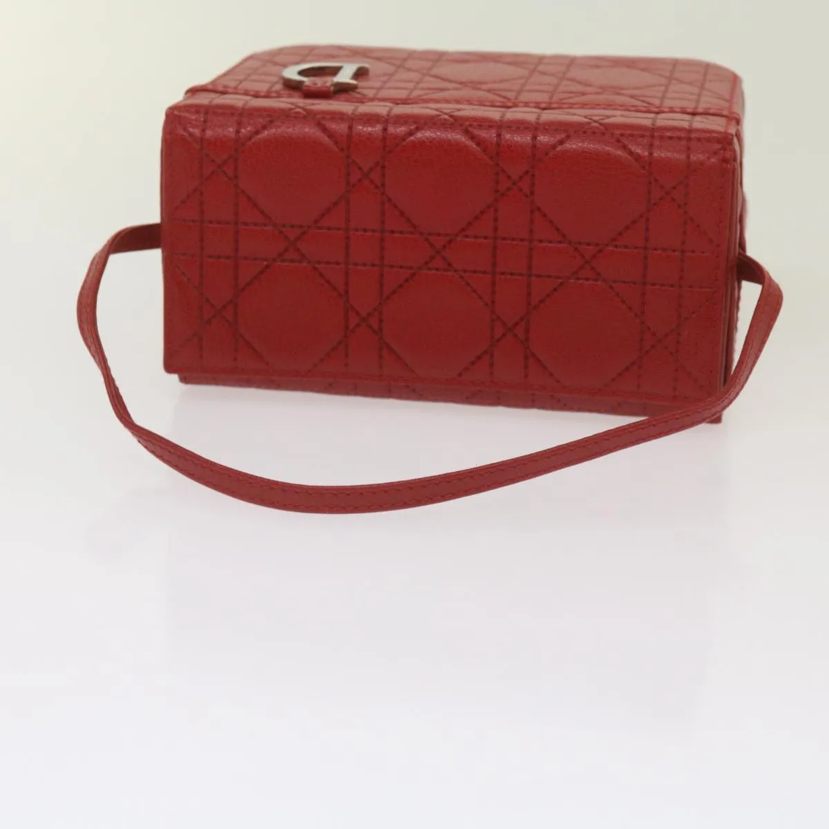 CHRISTIAN DIOR Canage Vanity Cosmetic Pouch Leather Red Auth hk1134