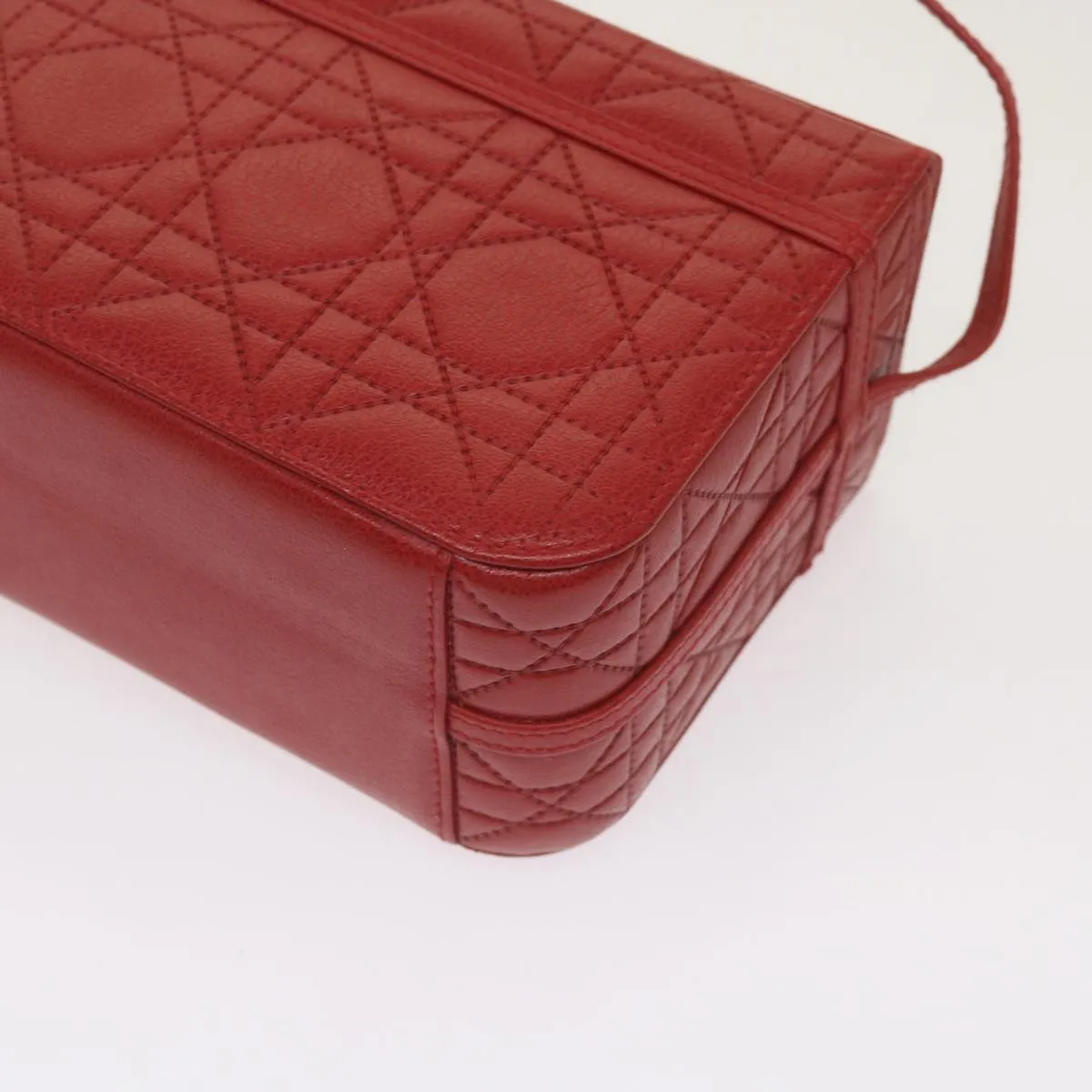 CHRISTIAN DIOR Canage Vanity Cosmetic Pouch Leather Red Auth hk1134