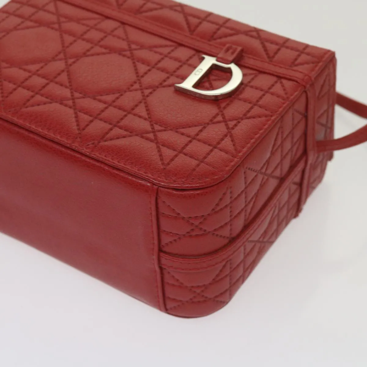CHRISTIAN DIOR Canage Vanity Cosmetic Pouch Leather Red Auth hk1134