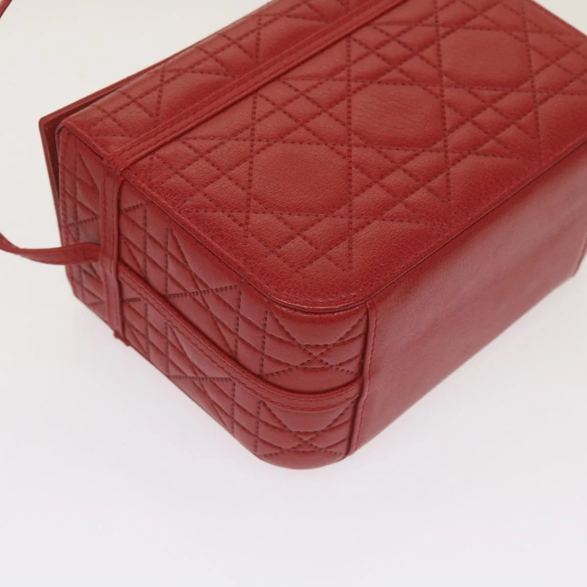 CHRISTIAN DIOR Canage Vanity Cosmetic Pouch Leather Red Auth hk1134