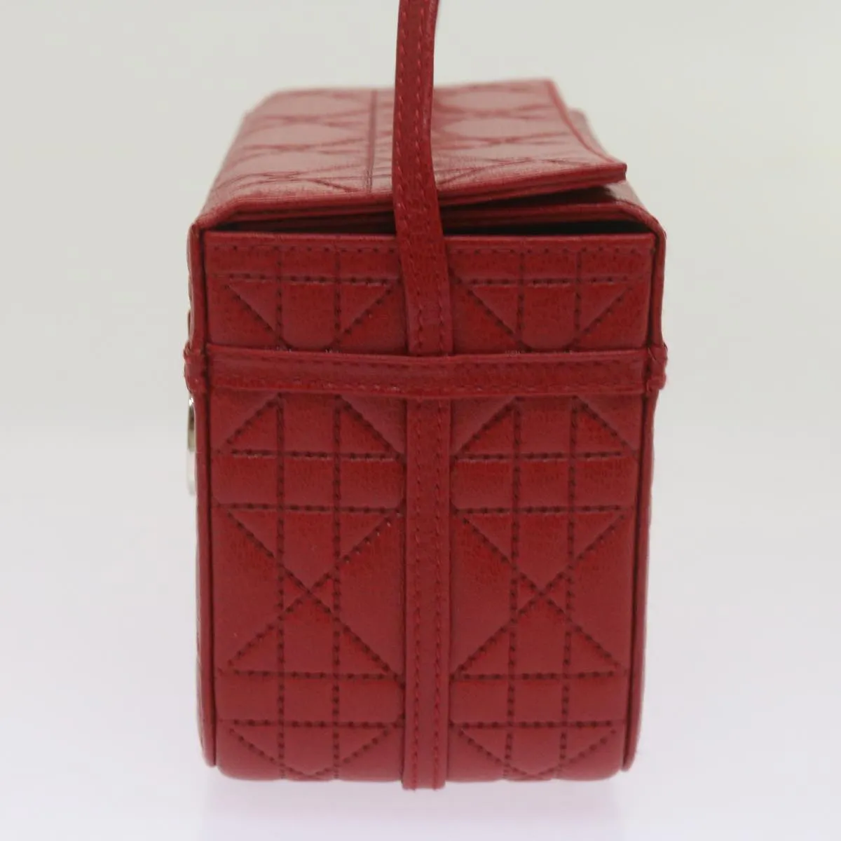 CHRISTIAN DIOR Canage Vanity Cosmetic Pouch Leather Red Auth hk1134