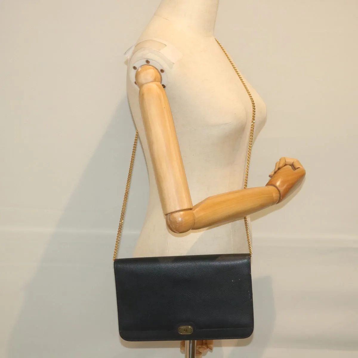 CHRISTIAN DIOR Honeycomb Canvas Chain Shoulder Bag Navy Auth ar10670