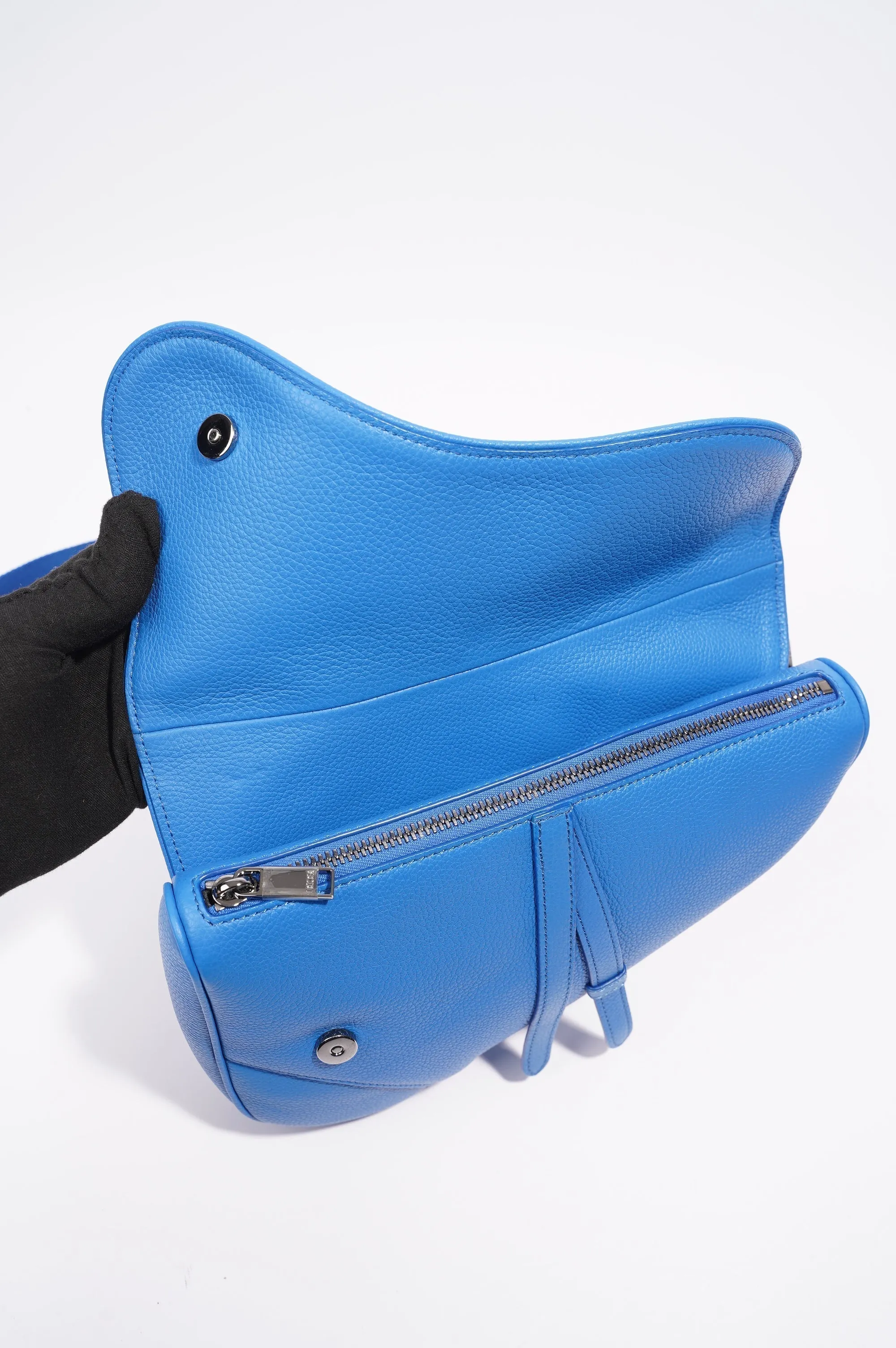 Christian Dior Saddle Bag Blue Leather