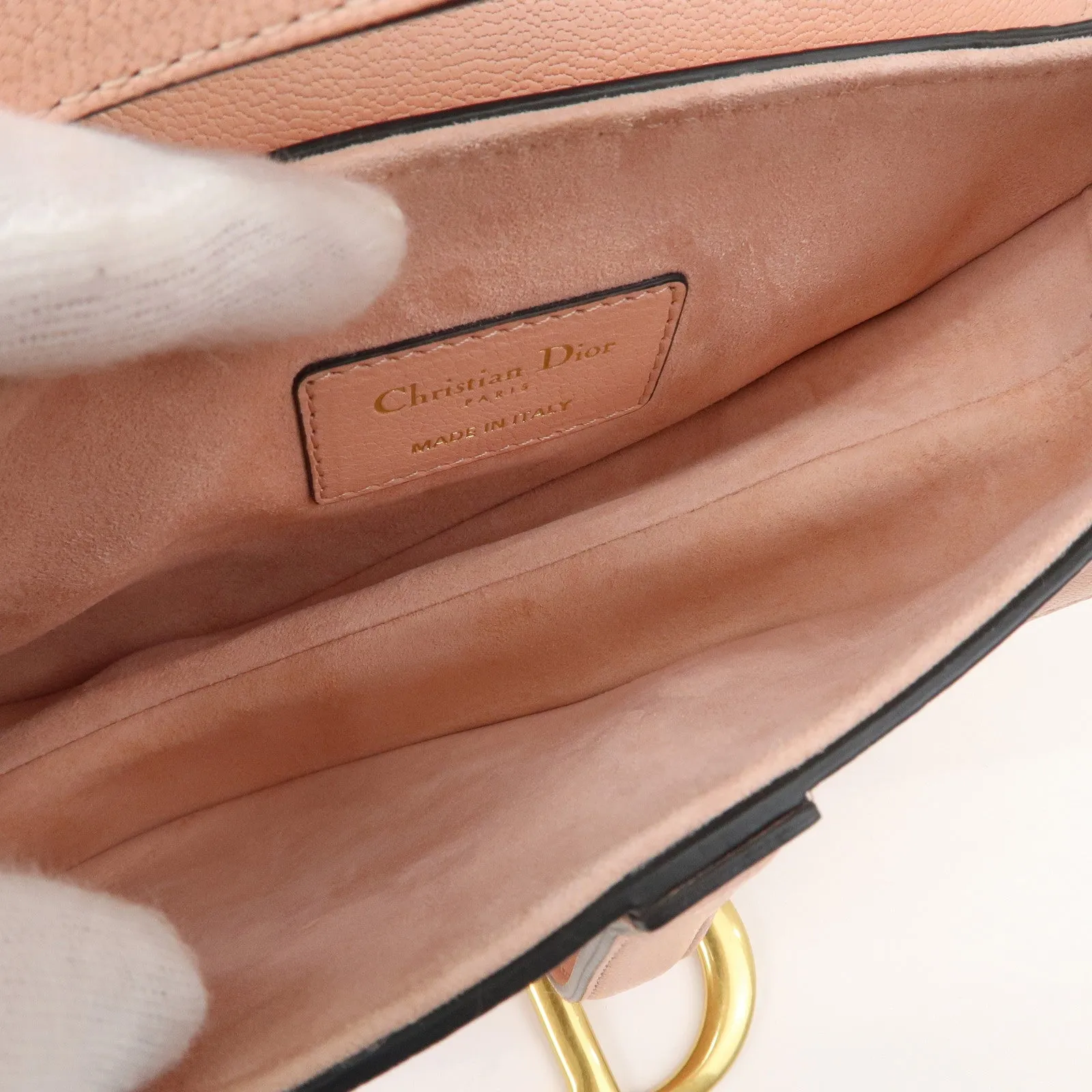 Christian Dior Saddle Bag Leather Mini Shoulder Bag Pink