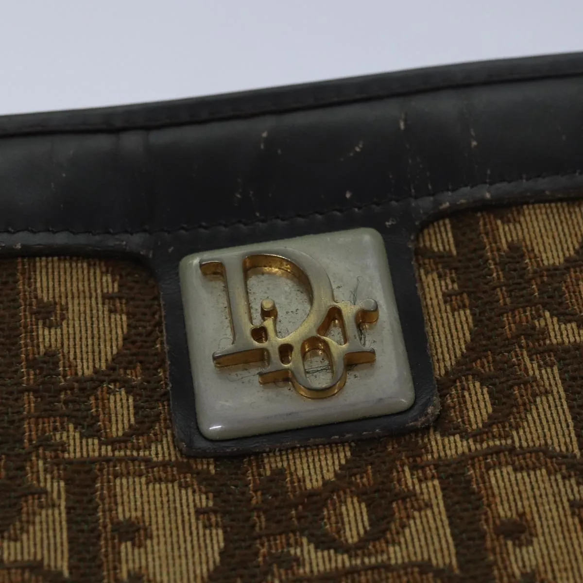 CHRISTIAN DIOR Trotter Canvas Shoulder Bag Brown Auth 81609