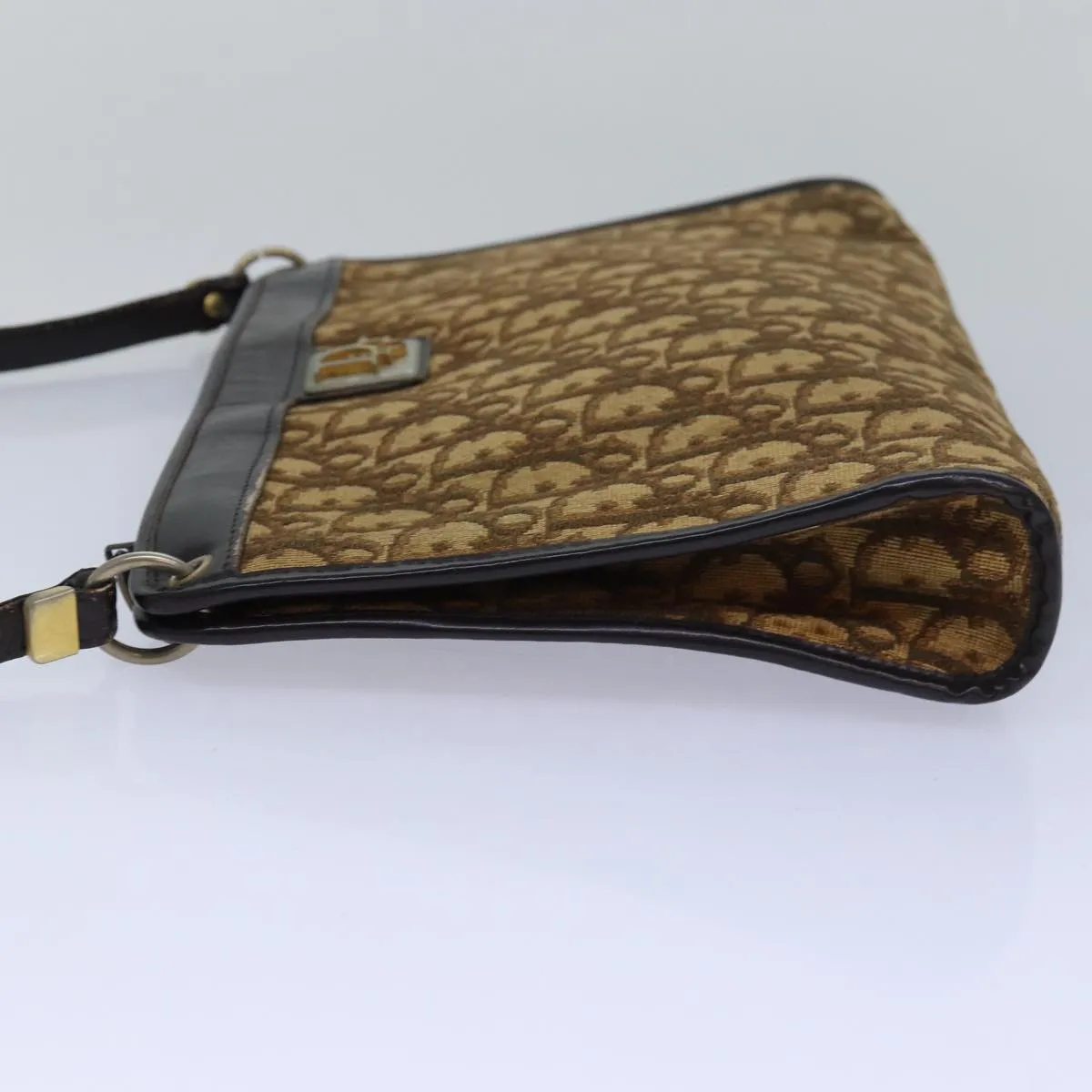 CHRISTIAN DIOR Trotter Canvas Shoulder Bag Brown Auth 81609
