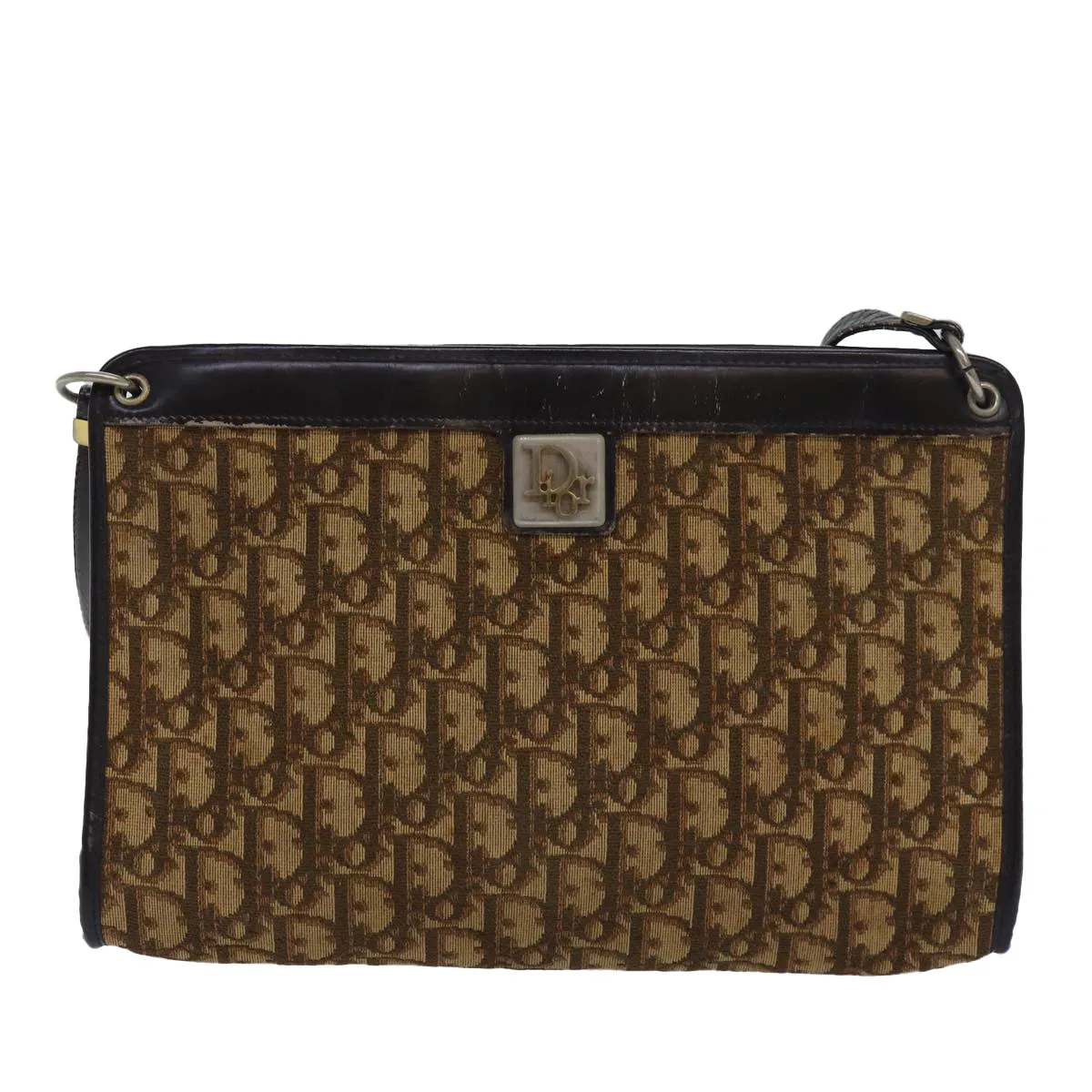 CHRISTIAN DIOR Trotter Canvas Shoulder Bag Brown Auth 81609
