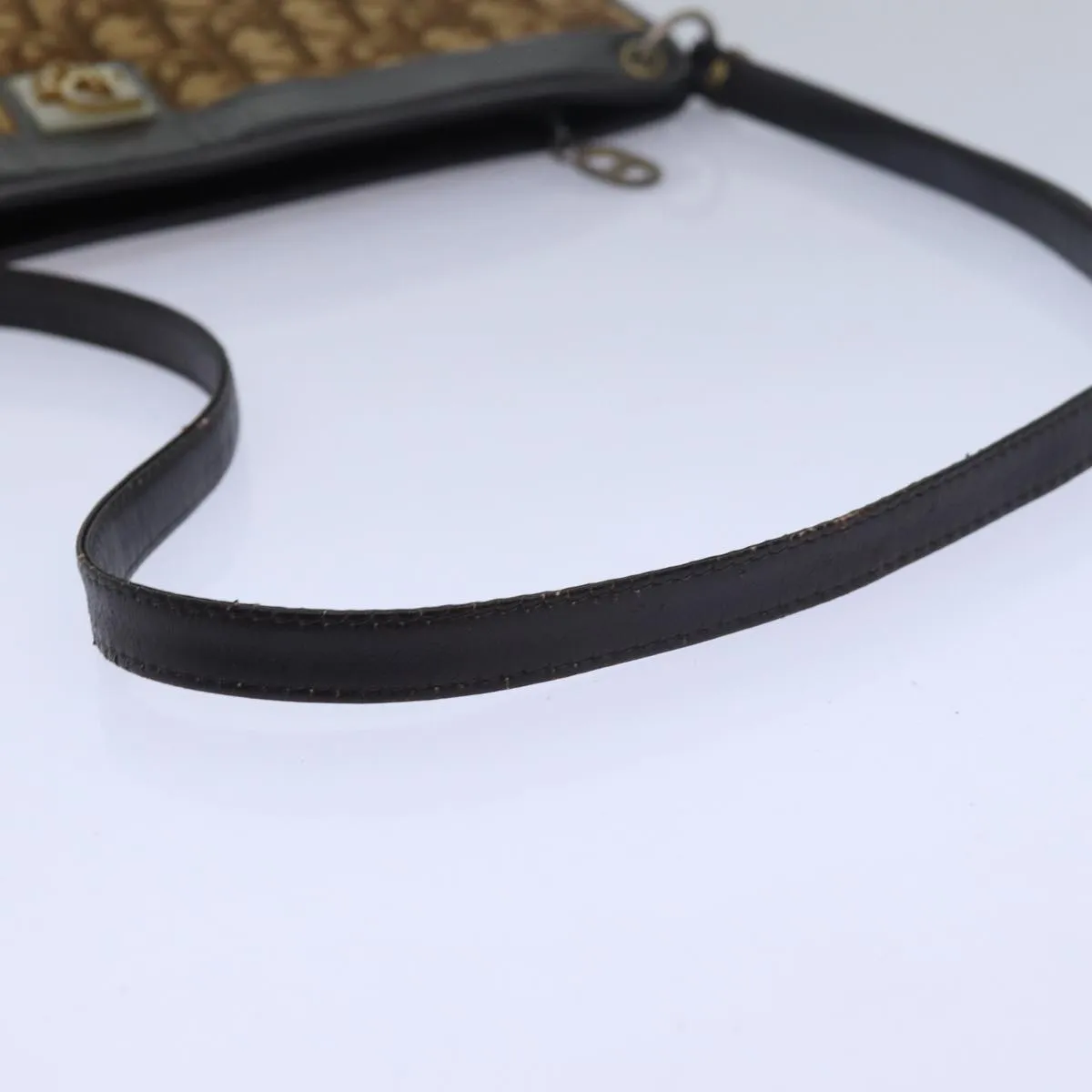 CHRISTIAN DIOR Trotter Canvas Shoulder Bag Brown Auth 81609