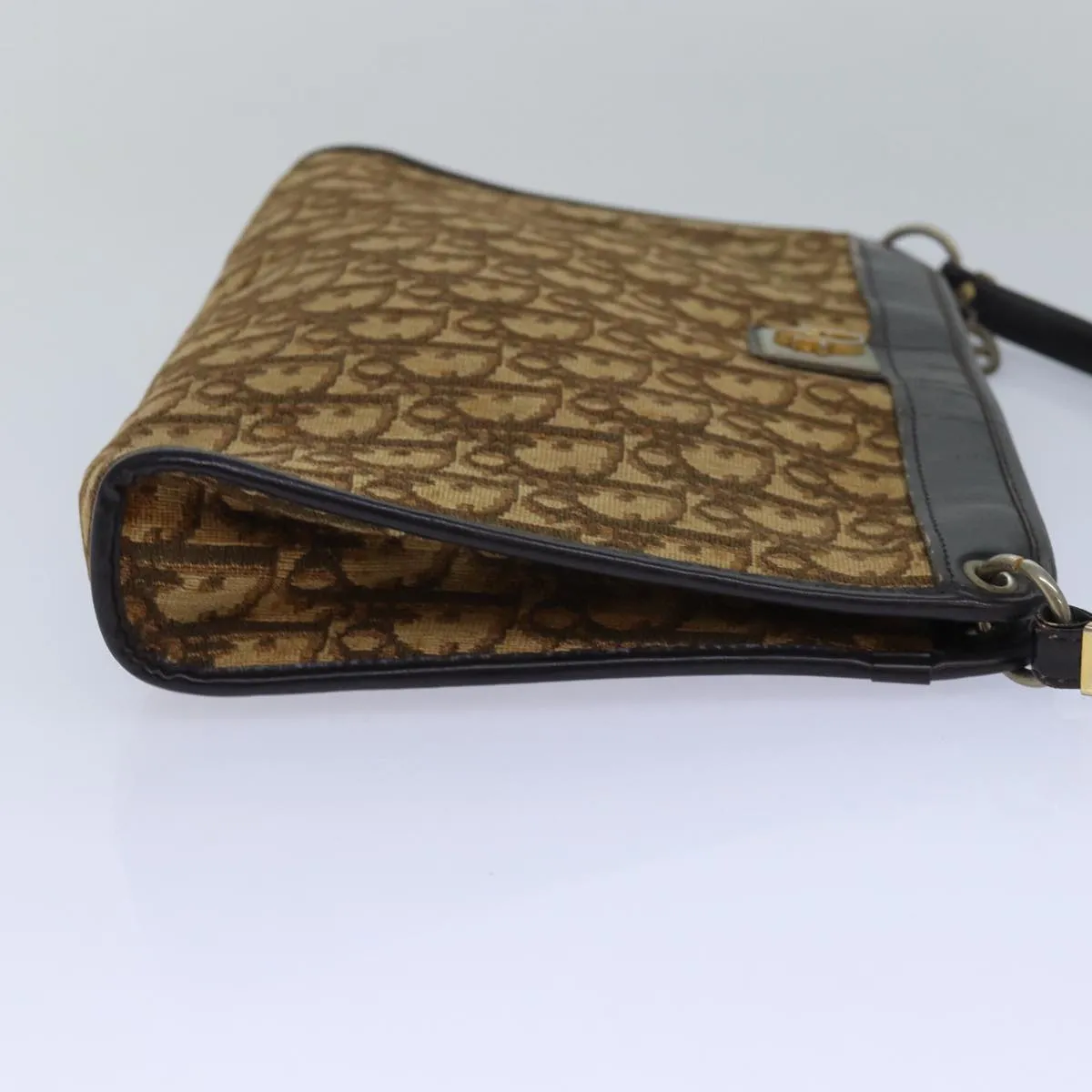 CHRISTIAN DIOR Trotter Canvas Shoulder Bag Brown Auth 81609