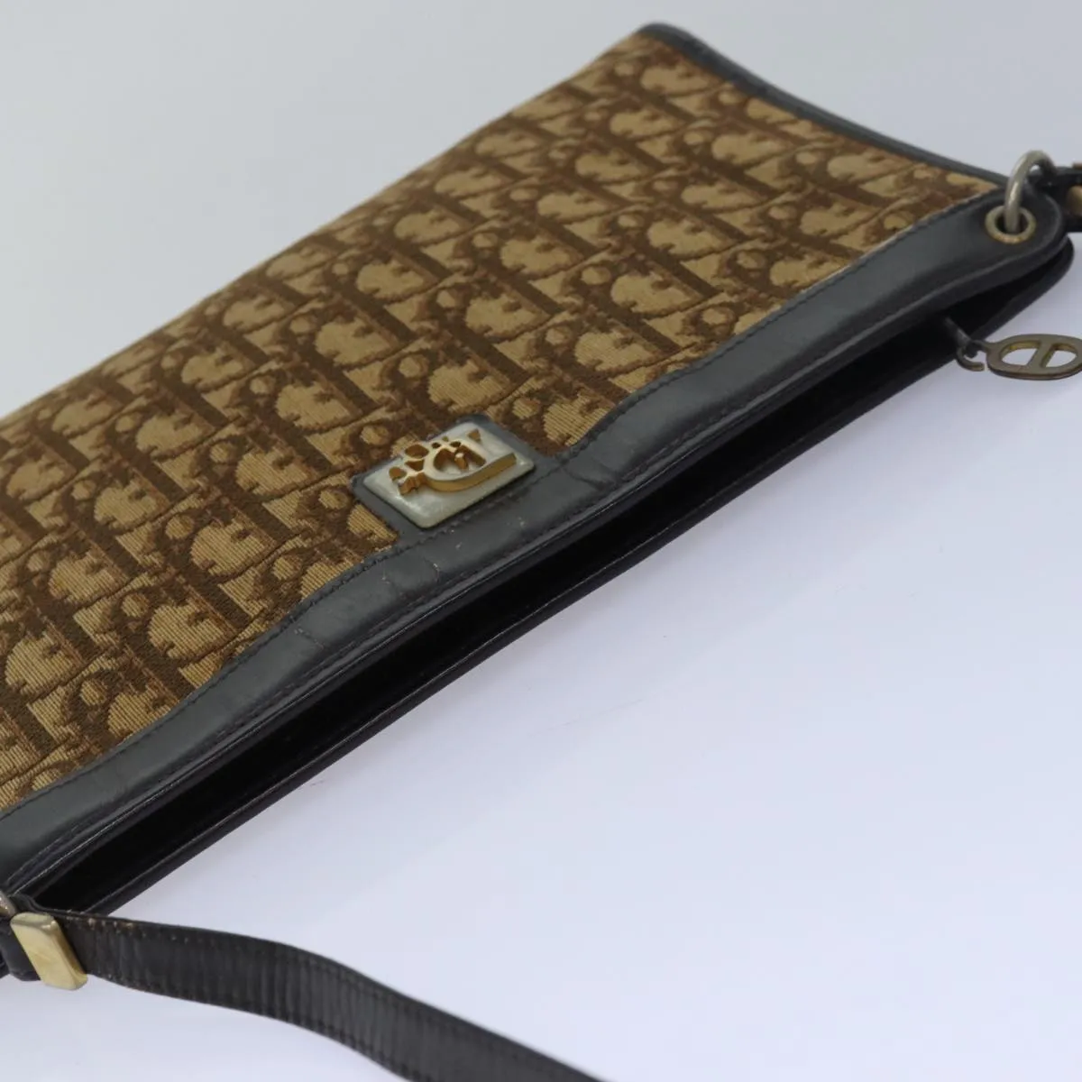CHRISTIAN DIOR Trotter Canvas Shoulder Bag Brown Auth 81609