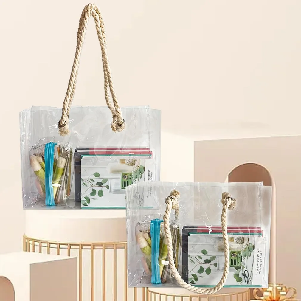 Clear Plastic Tote Bag with Rope Handles, Unisex Stadium Bag for Concerts, Festivals, Work