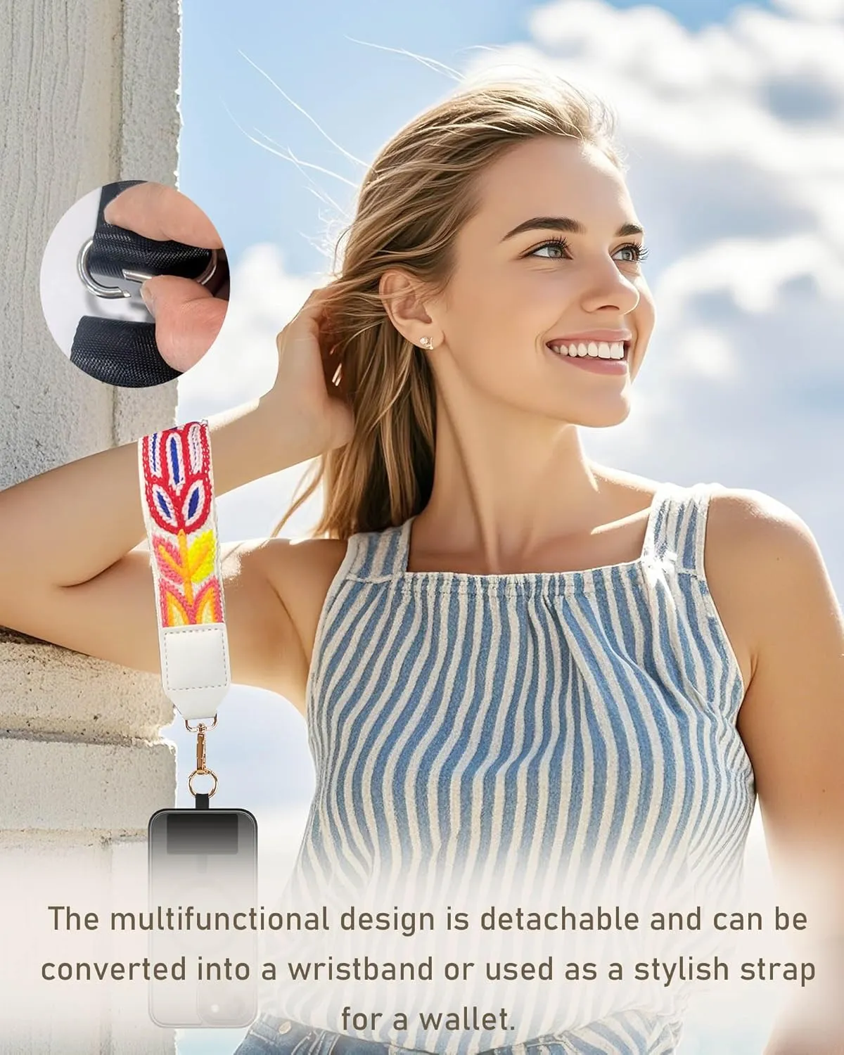 Clip and Go Strap for Phone with Wallet Crossbody,Adjustable Phone Strap with Zippered Pouch,Upgraded and Extended in Length,Phone Strap Crossbody Phones Strap with Wallet-Clover