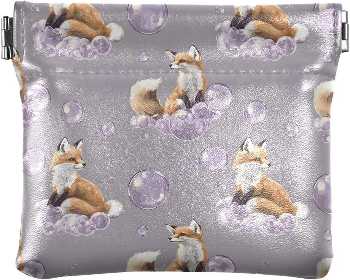 Coin Purse for Women Cute Fox Bubble Coin Pouch Change Holder PU Leather Mini Wallet Portable Coin Bag Money Pocket