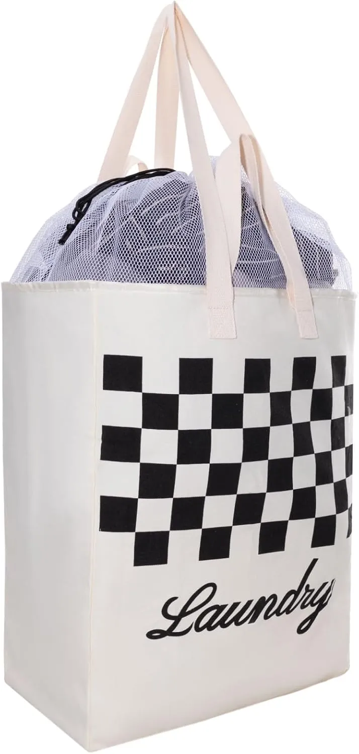 Cotton Laundry Bag XL, AXJ Extra Large Heavy Duty Dirty Clothes Bags, Storage Bag with Fixed Drawstring Mesh, Shoulder Straps and Handles, VOL 80L, 16 x 9.8 x 21 (Creamy-white)