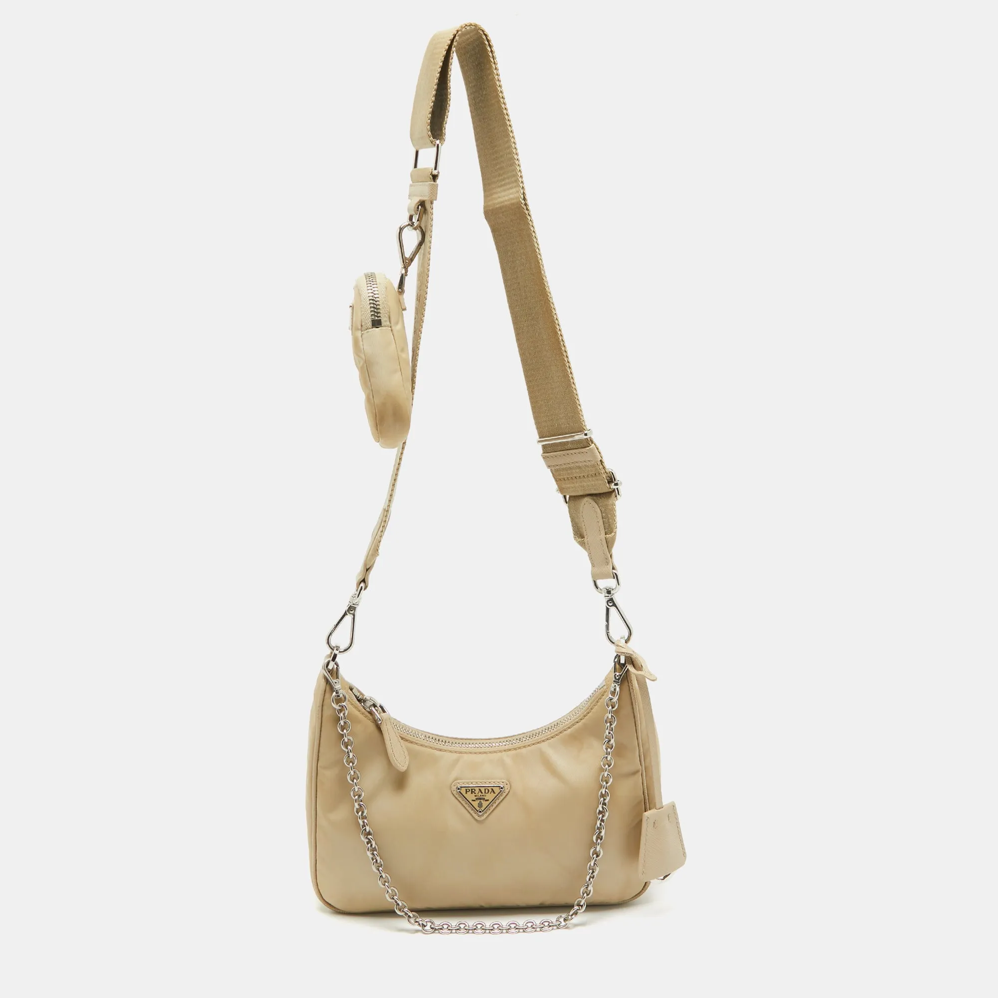 Cream Nylon and Leather Re-Edition 2005 Baguette Bag