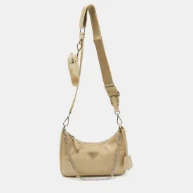 Cream Nylon and Leather Re-Edition 2005 Baguette Bag