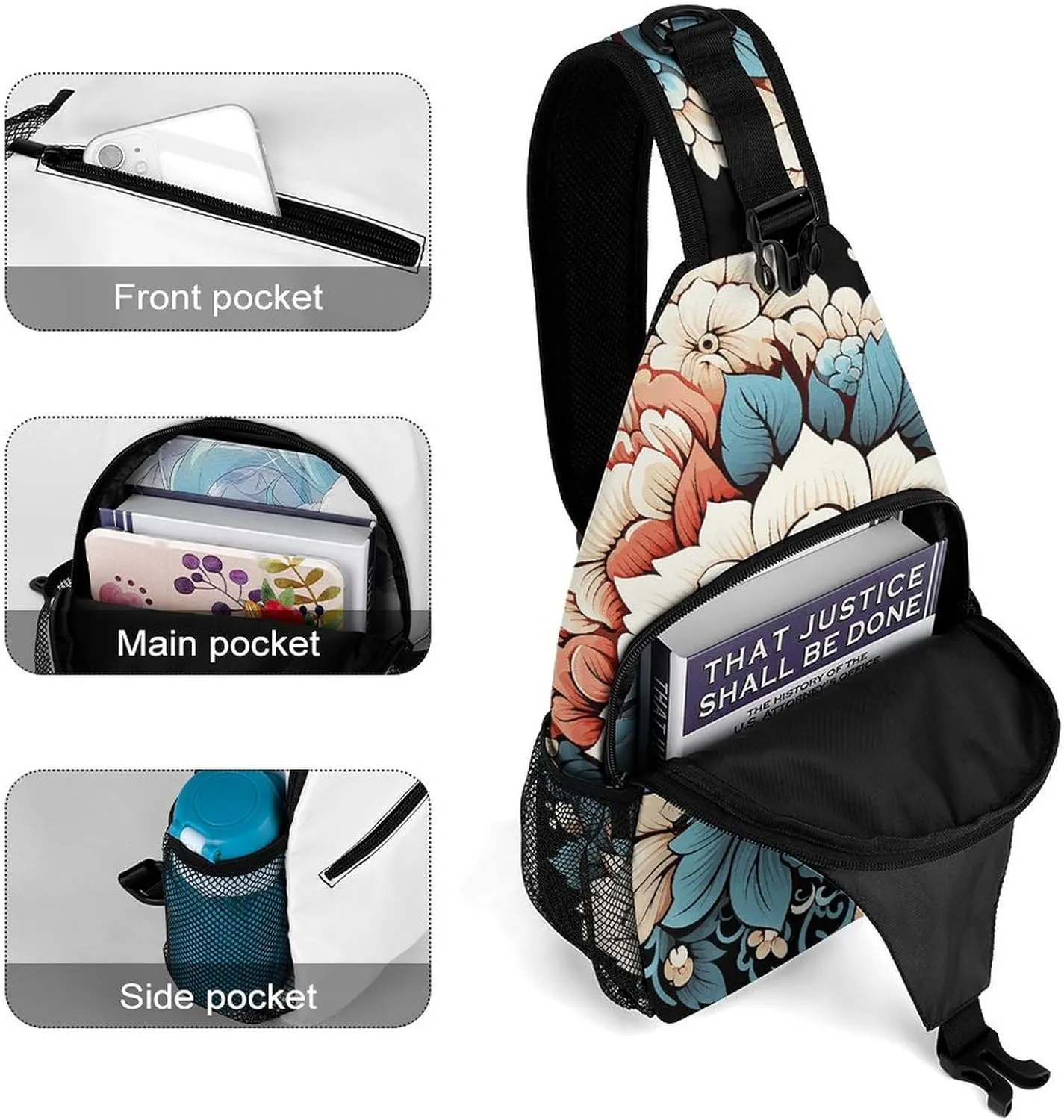 Crossbody Bag for Women Men Chest Bag Floral Swan Sling Bag Crossbody Shoulder Bag Sling Backpack