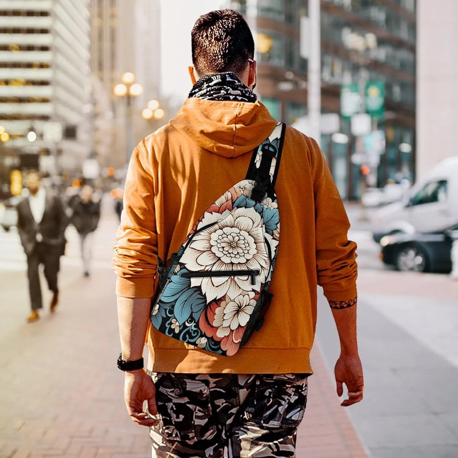 Crossbody Bag for Women Men Chest Bag Floral Swan Sling Bag Crossbody Shoulder Bag Sling Backpack