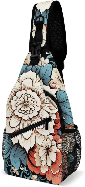 Crossbody Bag for Women Men Chest Bag Floral Swan Sling Bag Crossbody Shoulder Bag Sling Backpack