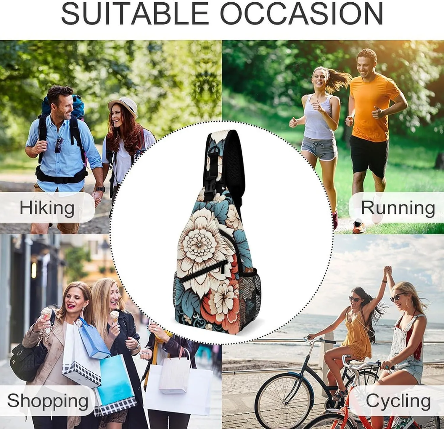 Crossbody Bag for Women Men Chest Bag Floral Swan Sling Bag Crossbody Shoulder Bag Sling Backpack