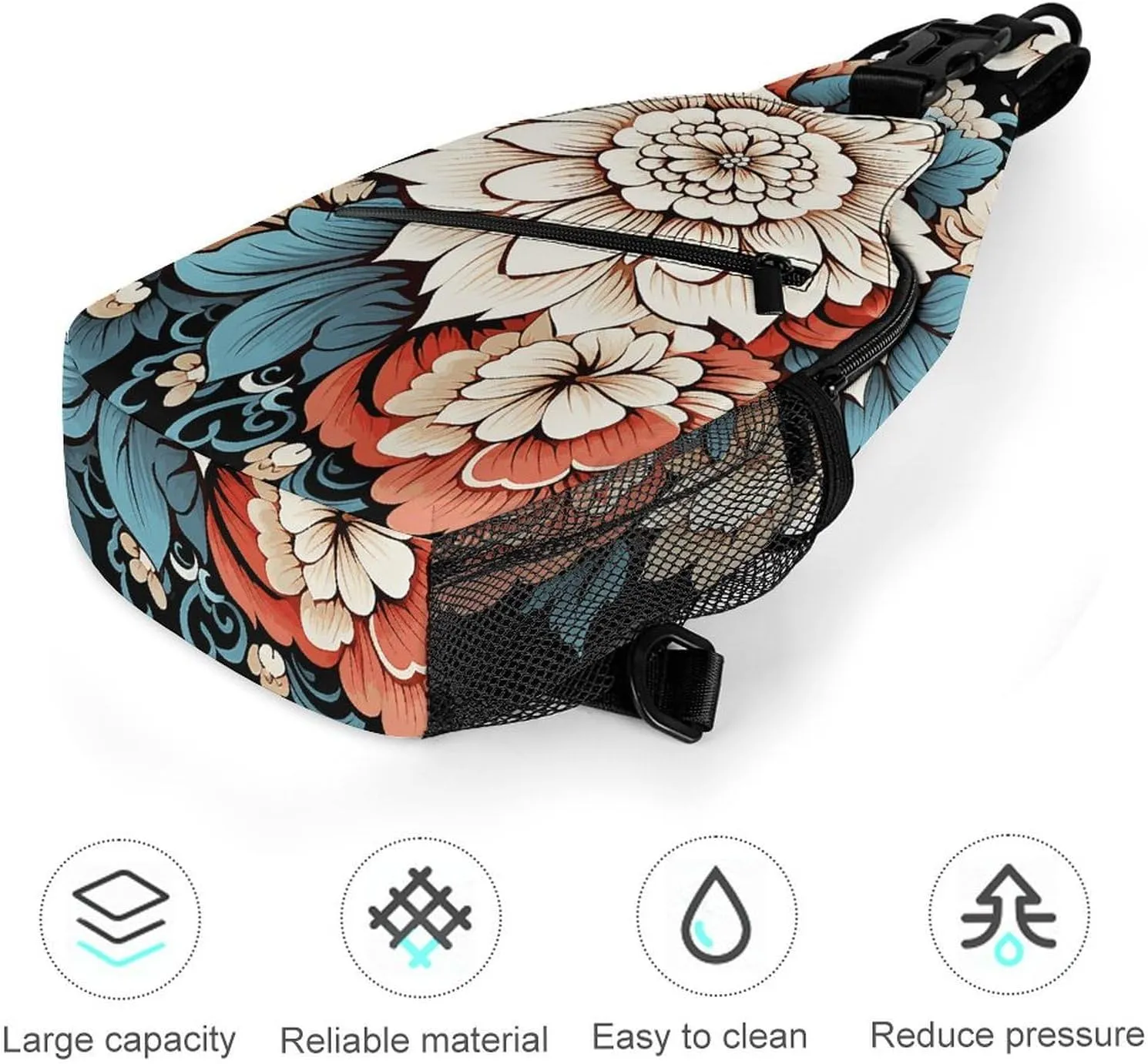 Crossbody Bag for Women Men Chest Bag Floral Swan Sling Bag Crossbody Shoulder Bag Sling Backpack