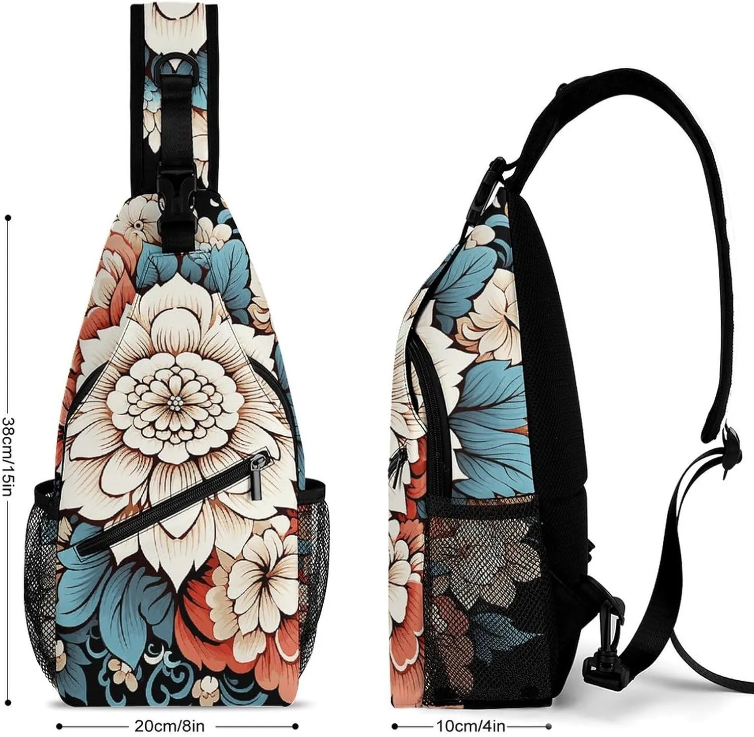 Crossbody Bag for Women Men Chest Bag Floral Swan Sling Bag Crossbody Shoulder Bag Sling Backpack