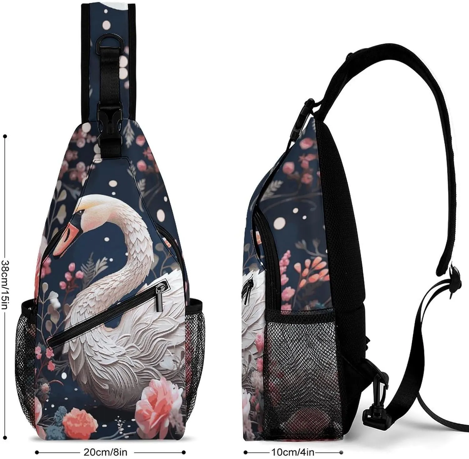 Crossbody Bag for Women Men Chest Bag Floral Swan Sling Bag Crossbody Shoulder Bag Sling Backpack
