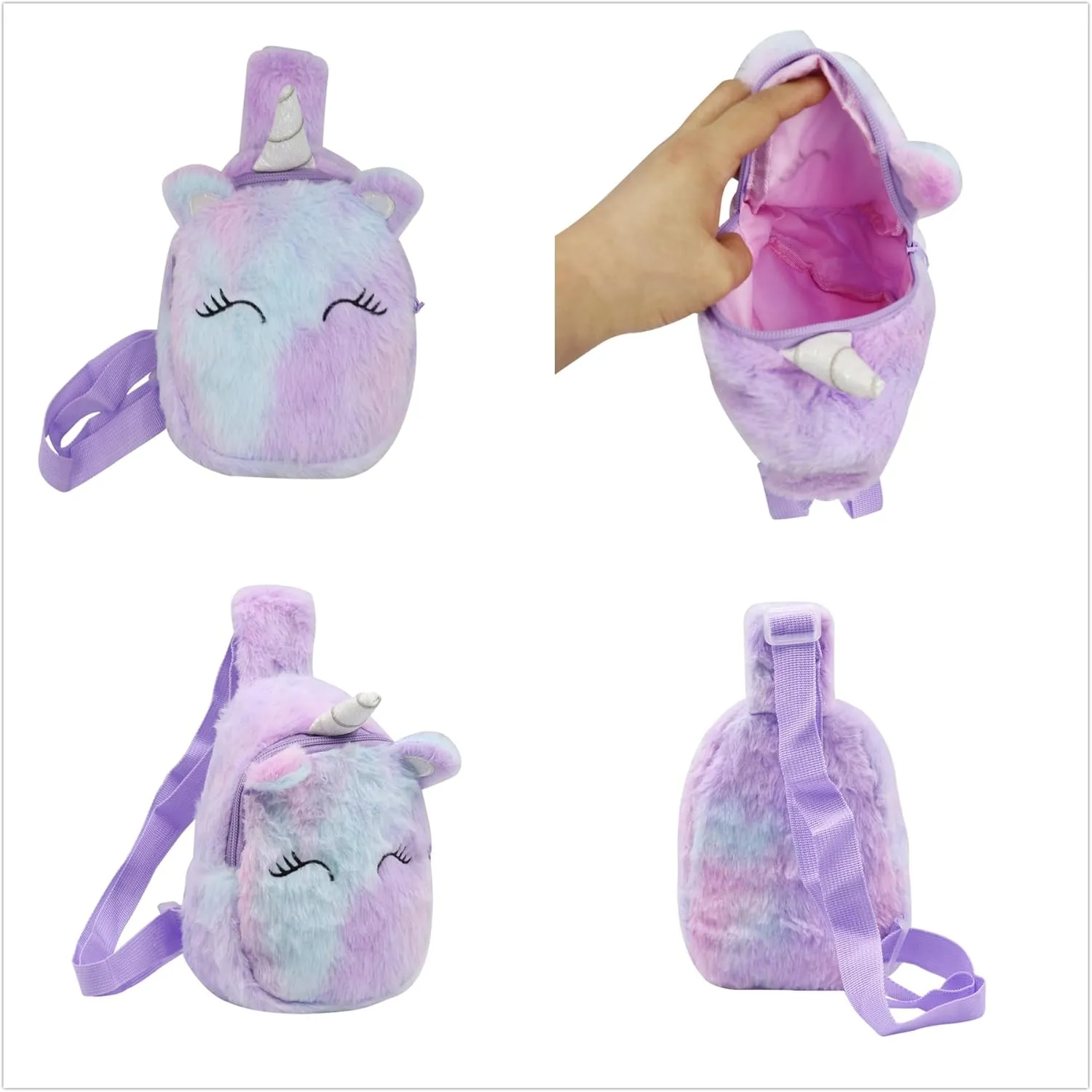 Cute Unicorn Cartoon Fanny Pack Faux Fur Mini Chest Bag Plush Crossbody Shoulder Bag for Women Girls
