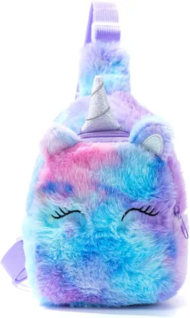 Cute Unicorn Cartoon Fanny Pack Faux Fur Mini Chest Bag Plush Crossbody Shoulder Bag for Women Girls