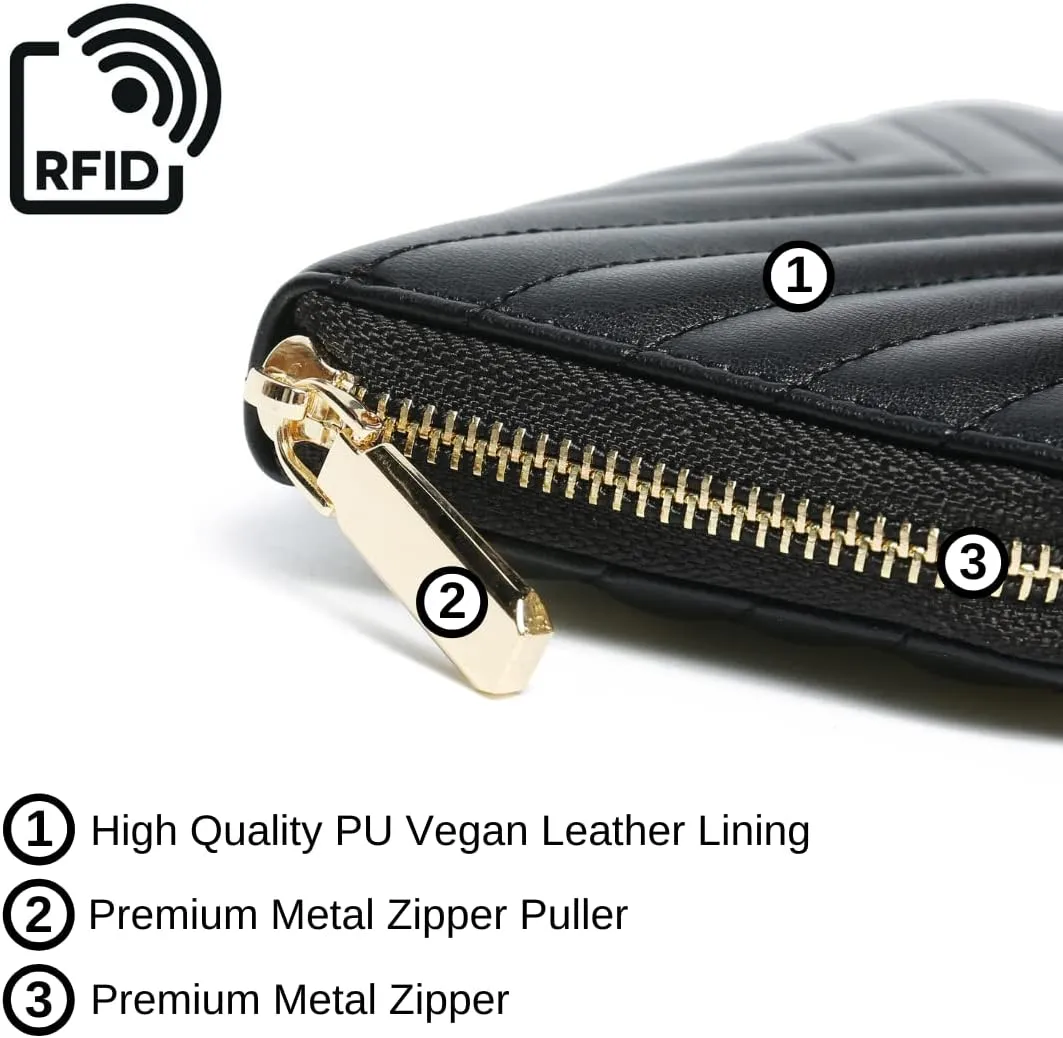 Daisy Rose Womens Zip-Around Wallet & Phone Clutch with RFID Blocking, PU Vegan Leather (Black)
