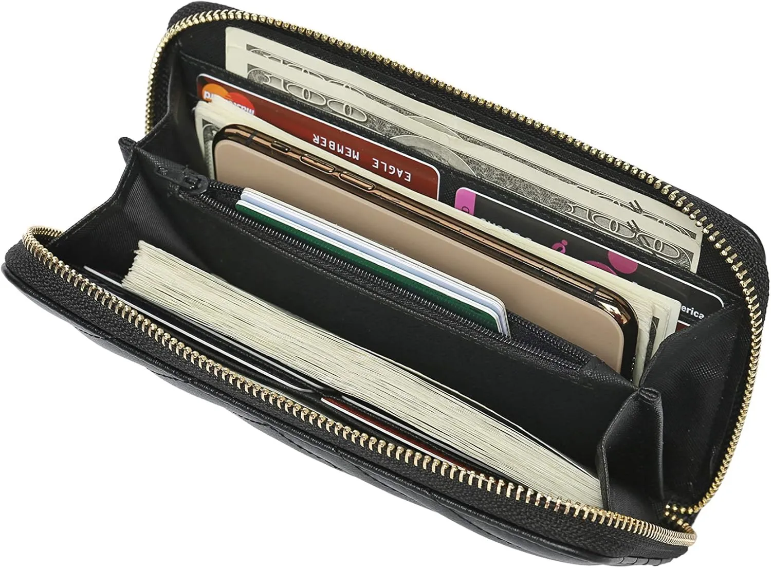 Daisy Rose Womens Zip-Around Wallet & Phone Clutch with RFID Blocking, PU Vegan Leather (Black)