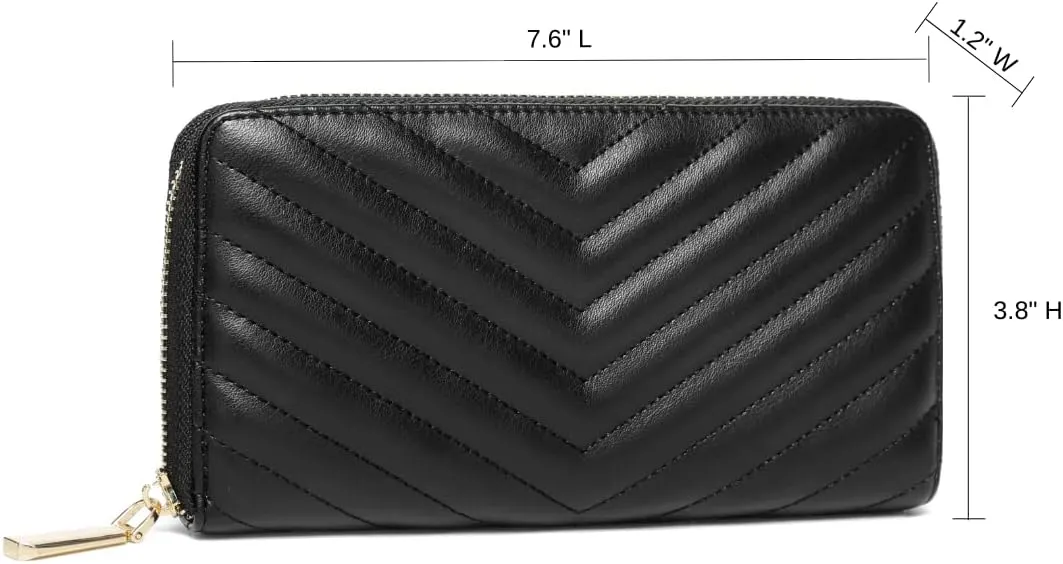 Daisy Rose Womens Zip-Around Wallet & Phone Clutch with RFID Blocking, PU Vegan Leather (Black)