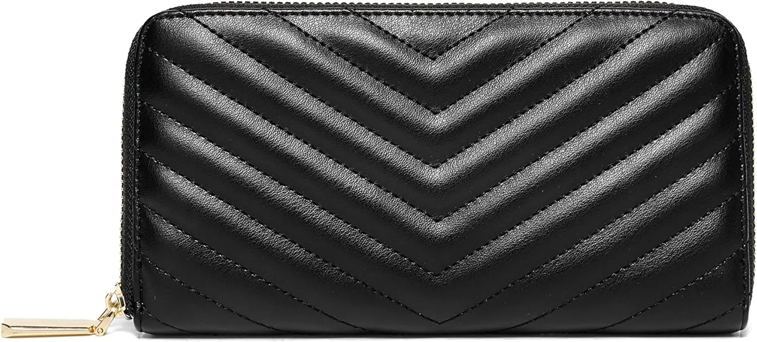 Daisy Rose Womens Zip-Around Wallet & Phone Clutch with RFID Blocking, PU Vegan Leather (Black)