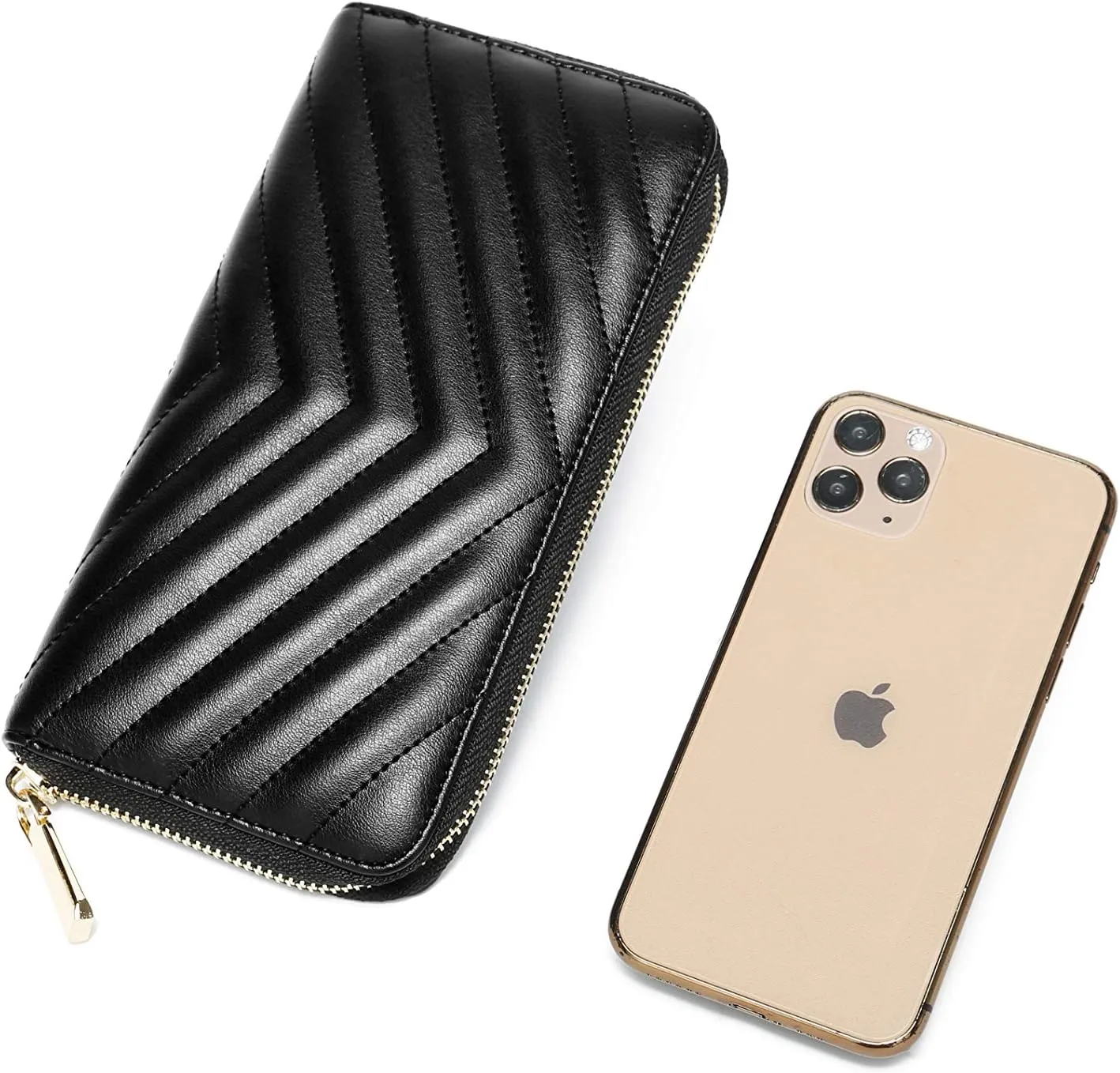 Daisy Rose Womens Zip-Around Wallet & Phone Clutch with RFID Blocking, PU Vegan Leather (Black)